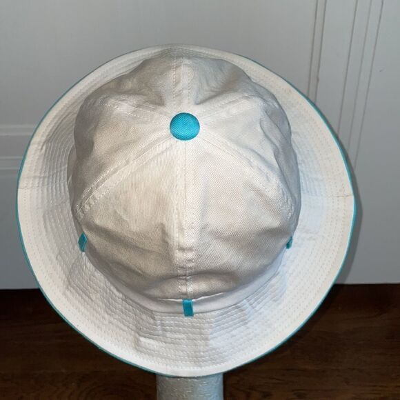 Vtg 70s off‎ white & turquoise blue flop hat - Picture 3 of 6